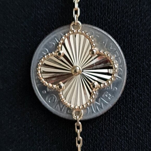 18k Gold Bracelet with clover charms - 5 charms - Picture 4 of 15